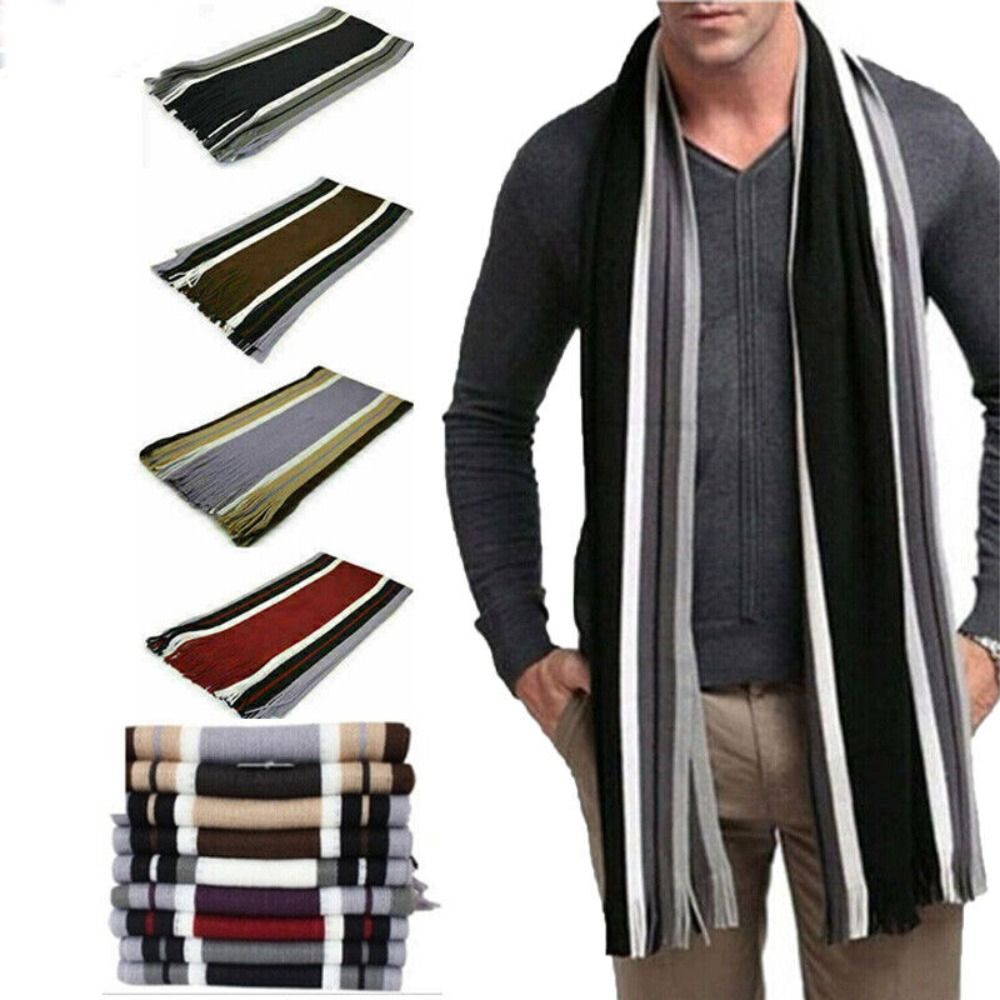 Cashmere Men Striped Scarf Fas - Muffler Men Wool ulasan dan harga